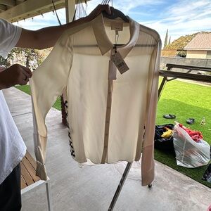 Cinq à Sept Cream Sheer Blouse